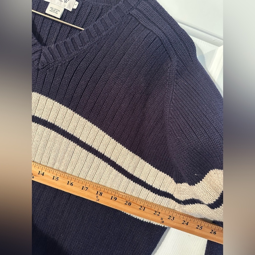 J. CREW Authentic Vntg Y2K L Navy Cotton Ribbed Stripe V Neck Varsity Ribbed NEW - Picture 6 of 9